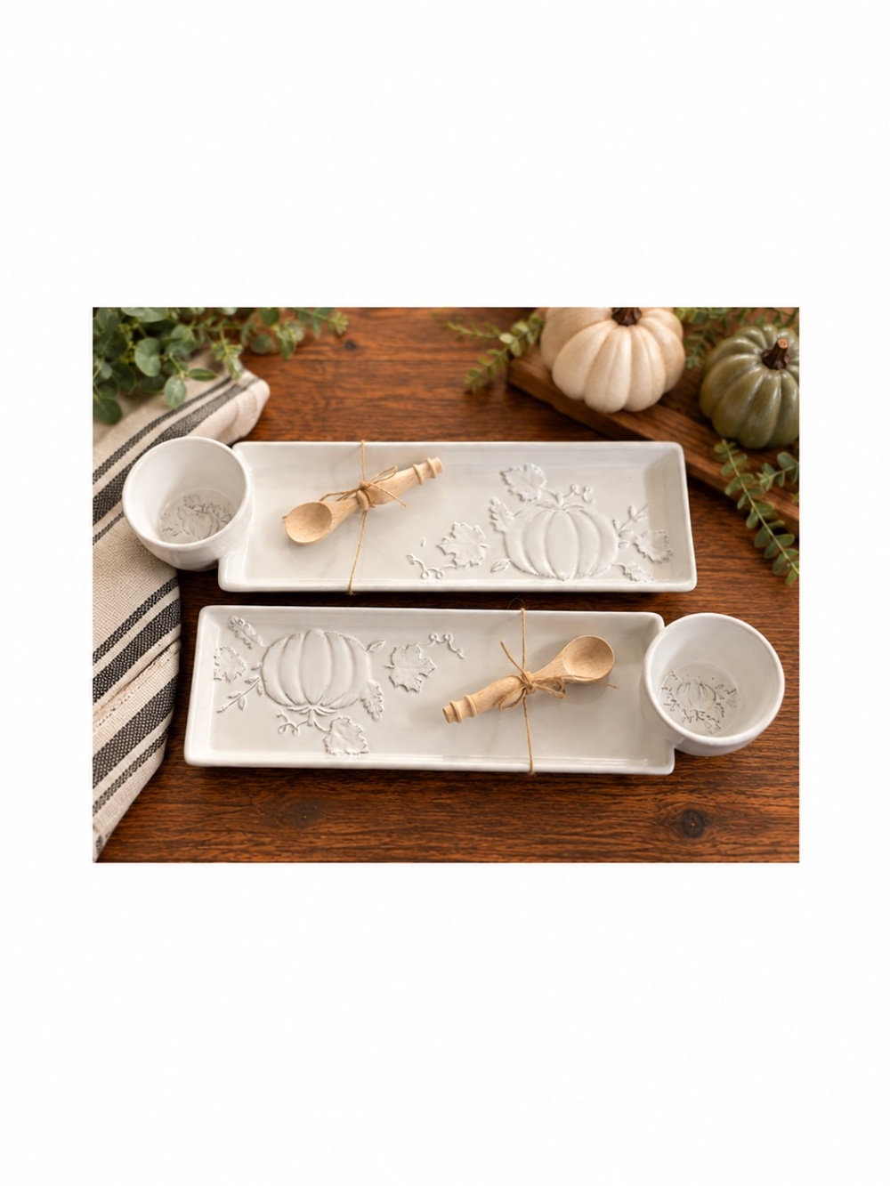 Set of 2 Hobby Lobby Pumpkin Ceramic Serving Trays 13x4